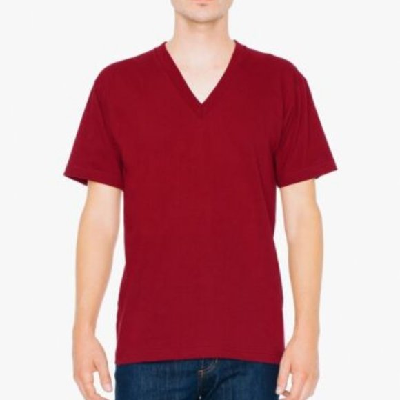 NWT AMERICAN APPAREL FINE JERSEY SHORT SLEEVE V-NECK T-SHIRT CRANBERRY XXS, MED. - Picture 1 of 8